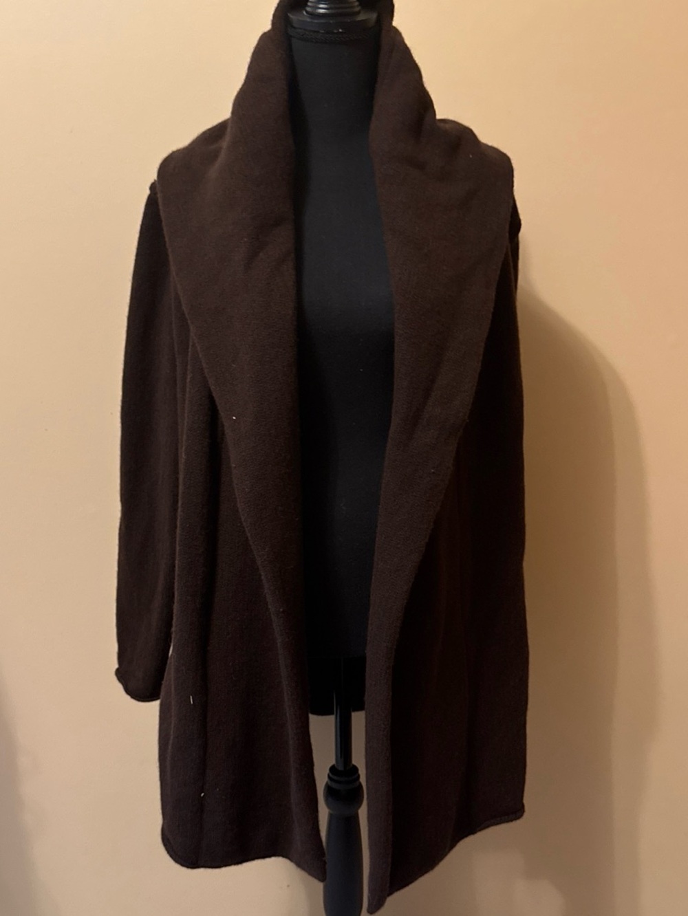 Vince Chocolate Brown Open-Front Shawl Collar Cardigan